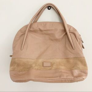 Stuart Weitzman Tan Pink Leather Suede Ring Tote Travel Medium Bag